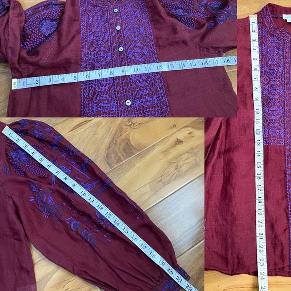 Sundance Ramie Embroidered Blouse Burgundy Purple Equestrian Western Cowgirl XS - Picture 12 of 12